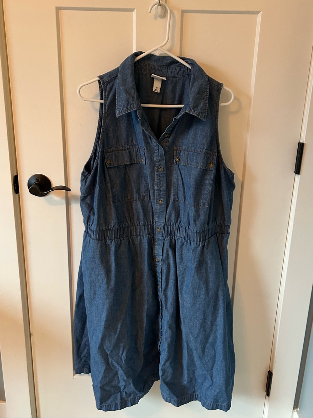 Sleeveless Denim Button-Front Dress